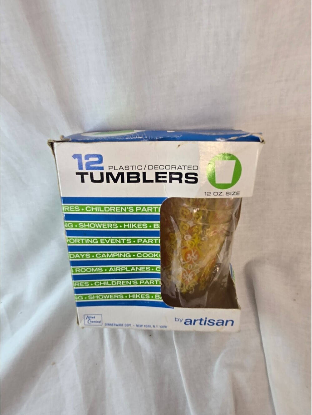 Vintage Artisan Decorated Plastic Tumblers 12 Oz Floral Cups Set of 12 NOS